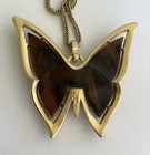 Vintage Crown Trifari Brown Lucite Butterfly Goldtone Necklace 28” BEAUTIFUL — photo 6