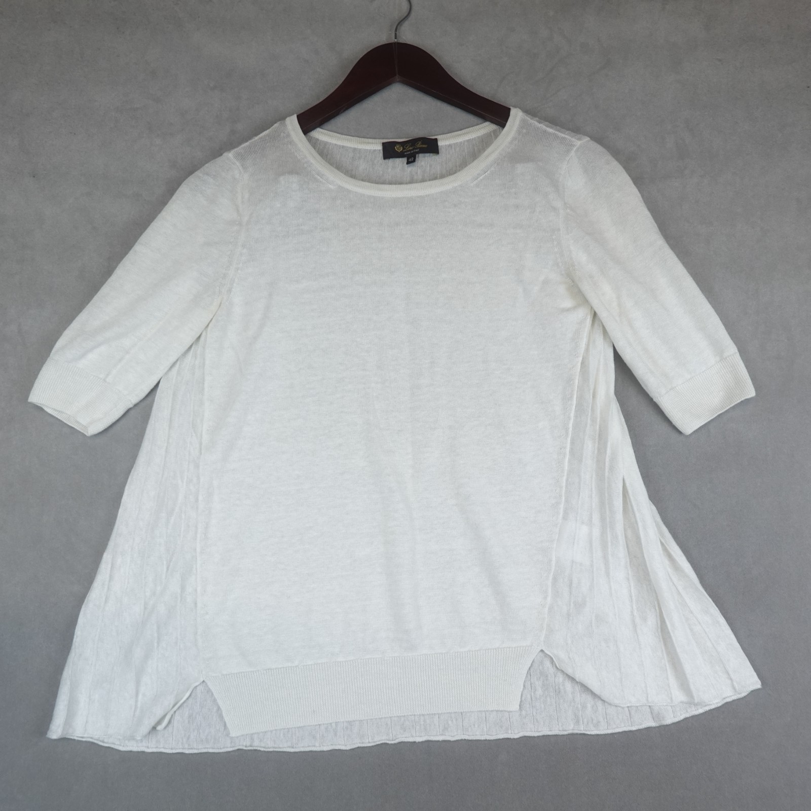 Loro Piana Silk Linen Sweater Pullover Quiet Luxury Designer Size 42 Knit Ivory