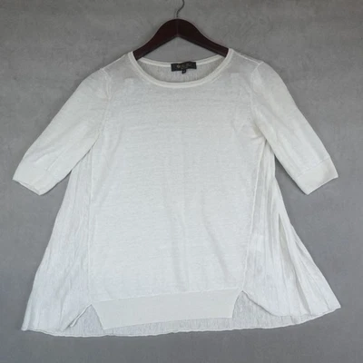 Loro Piana Silk Linen Sweater Pullover Quiet Luxury Designer Size 42 Knit Ivory