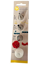 WILTON CAKE TIPS & COUPLER SET- #3 ROUND #18 OPEN STAR #104 PETAL TIP