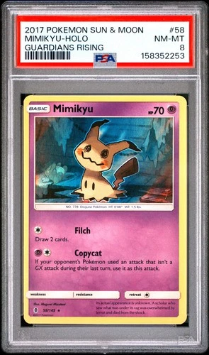 2017 POKEMON SUN & MOON GUARDIANS RISING #58 MIMIKYU-HOLO PSA 8