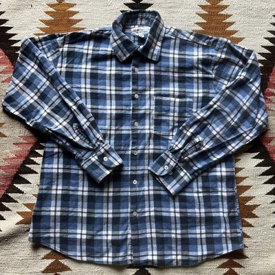 Vintage 1970s Bud Berma Highlander Flannel Button Up Shirt Sz L - Blue
