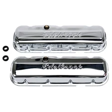 Edelbrock Valve Cover Set 4480; Signature Series Chrome Steel for Chevy BBC