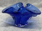 Vintage Murano Italy Sommerso Heavy Blue Glass Ashtray Trinket Dish MCM