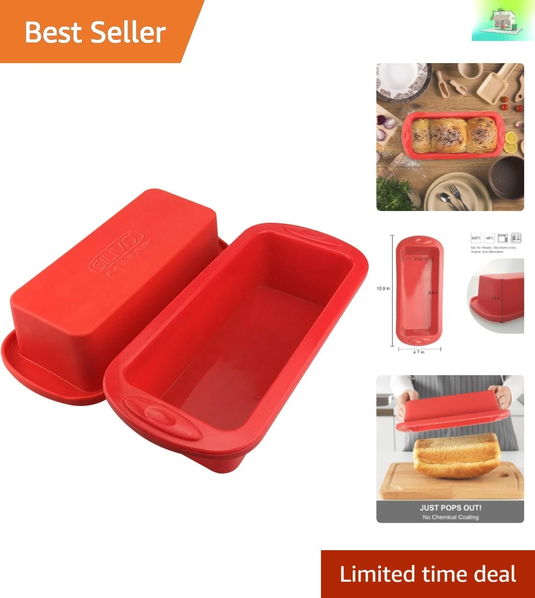 Effortless Baking with Set of 2 Nonstick Silicone Loaf Pans - 1300ml Capacity