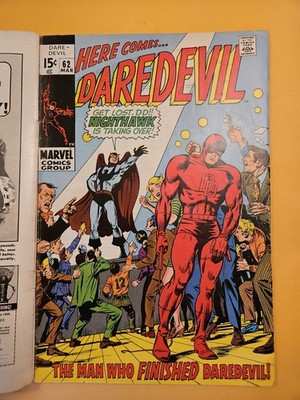 Here Comes DAREDEVIL #62 DOUBLE COVER Marvel comic book 1970 FINE