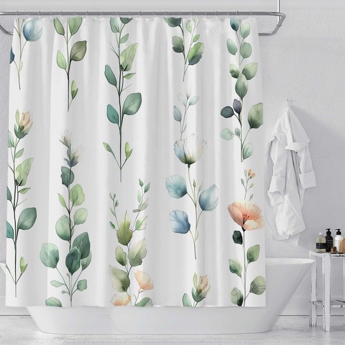 Watercolor Flower Shower Curtain 72" W x 72" H - Green Sage Cluster Bathroom ...