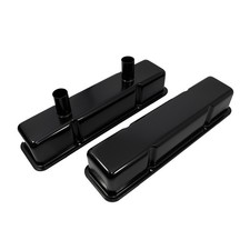 Sbc Chevy Circle Track Valve Covers Black Steel Dual Tubes 350 383 Street Stock