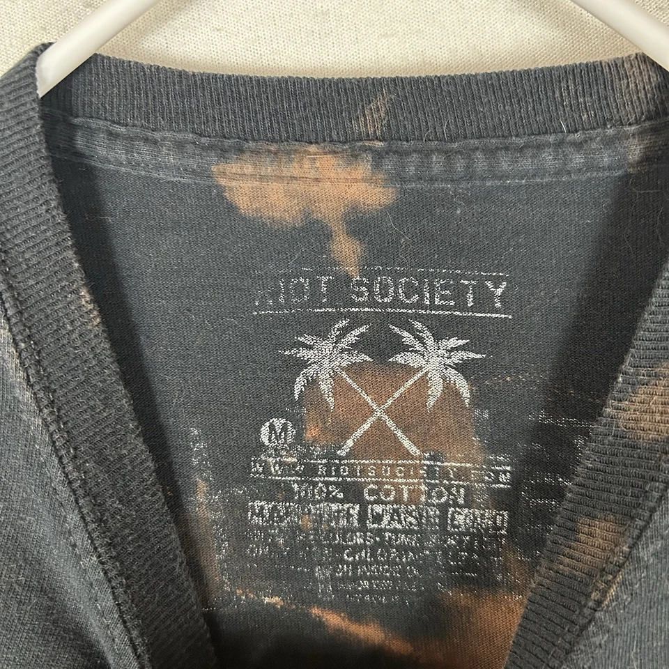 Riot Society 长袖 T 恤男式中号熊猫玫瑰染料黑色棕色 T 恤 — 第 3/4 张图片