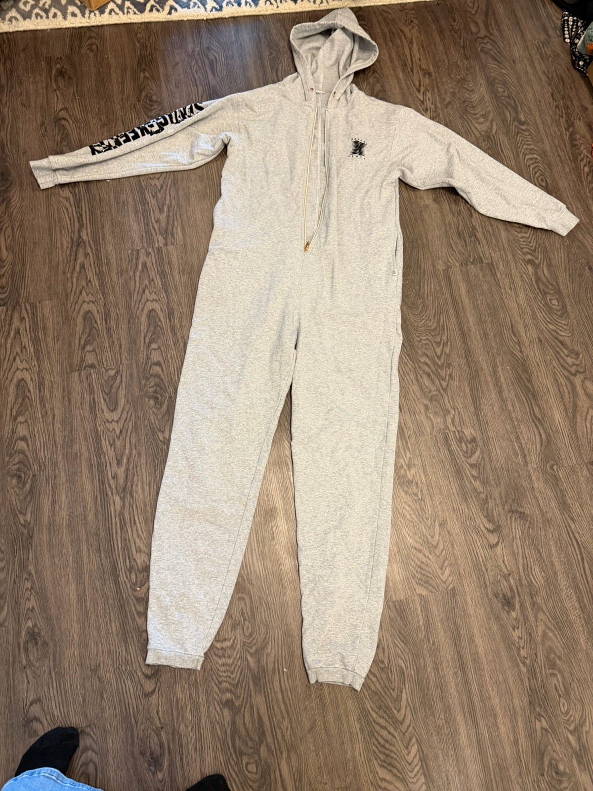 Savage X Fenty Gray Hooded Cotton Blend Jumpsuit Zip-Up Logo One-Piece Women