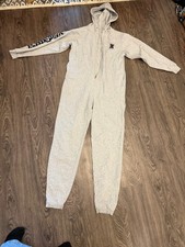 Savage X Fenty Gray Hooded Cotton Blend Jumpsuit Zip-Up Logo One-Piece Women