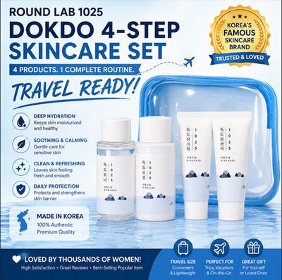 Korean Skincare Travel Kit 4 Set + Mask Pack + K-POP Photo Cards x2 Gift