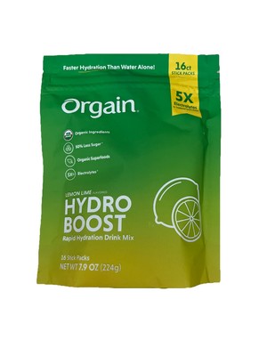 Orgain Hydro Boost Rapid Hydration Mix, Limon Lime 16 Ct Stick Packs 7.9 Oz