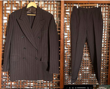 Vtg 1940s Pinstripe Double Breasted Suit 38-40 Jacket 30x28.5 Pant 2pc Suspender