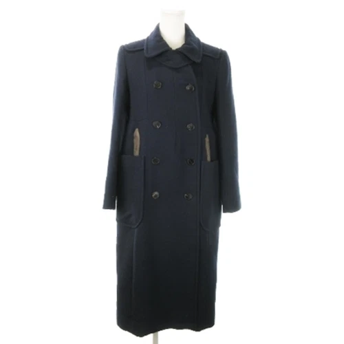 Carven Color Coat Long Length Double One Point Pocket 36S Navy AO4 U c6fbba3f