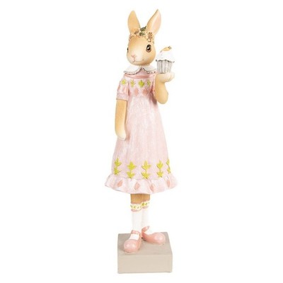 Clayre & Eef Figur Hase Osterhase Kaninchen mit Cupcake rosa Hasenmädchen 28 cm
