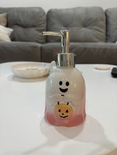 Halloween Ghost Pumpkin Ceramic Soap Dispenser, Freestanding Pump, Glossy