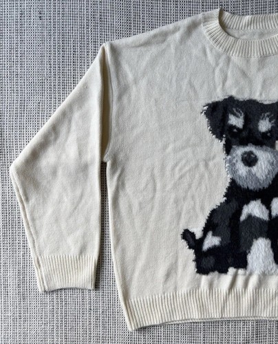 NWT CIDER Miniature Schnauzer Womens Size XL Beige Acrylic Knit Fuzzy Sweater - Picture 7 of 19