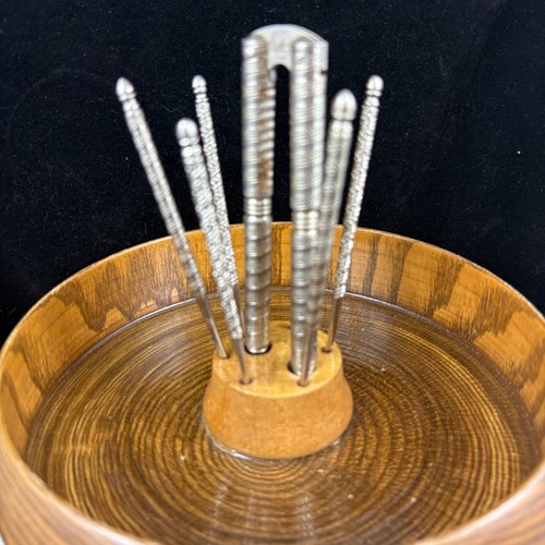 Mid-Century Modern Wooden Nutcracker Bowl w/Metal Nut Cracker & 6 Picks - Picture 6 of 8