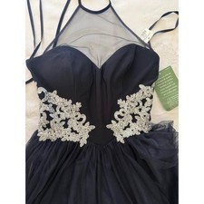 DJ-JAZ Navy blue, size 1.Silver Beaded Halter Tulle Formal Dress New with tags.