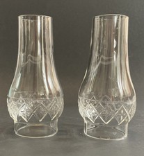 2 Diamond Federal Clear Glass Hurricane Chimney Lamp Light Shade MCM Candle Oil