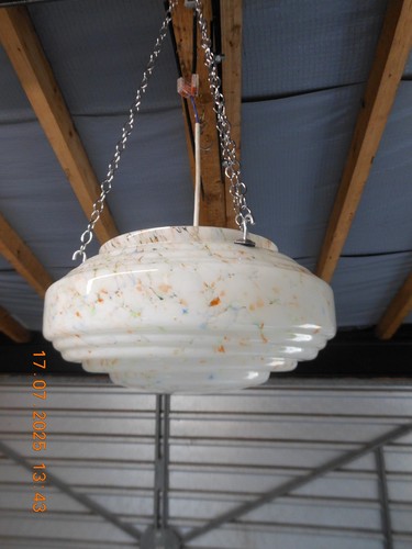 GORGEOUS 1930'S ART DECO STEPPED CEILING FLY CATCHER MARBLED GLASS LIGHT SHADE - Picture 5 of 21