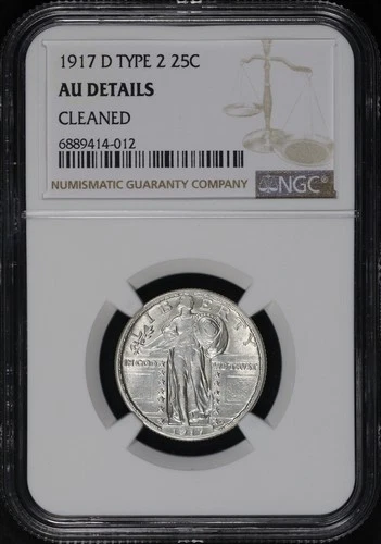 1917-D Type 2 Standing Liberty Quarter NGC AU Details Cleaned