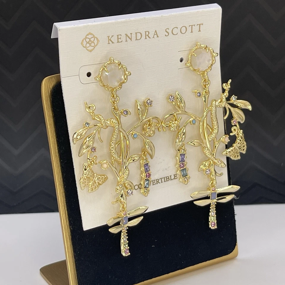 NUEVO CON ETIQUETAS Kendra Scott "Devin" Convertible Pendientes Tono Dorado Libélula Foto 3 de 4