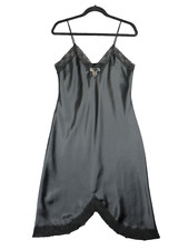 Vintage Victoria Secret Gold Label Black Satin Lace Slip Dress Nightgown Medium