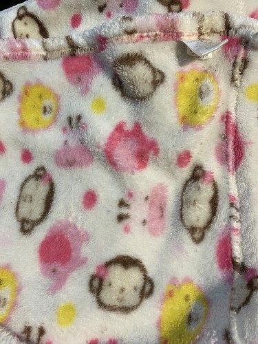 Cutie Pie Monkey Lion Pink Elephant Giraffe Baby Blanket Girl Safari Jungle - Picture 2 of 3