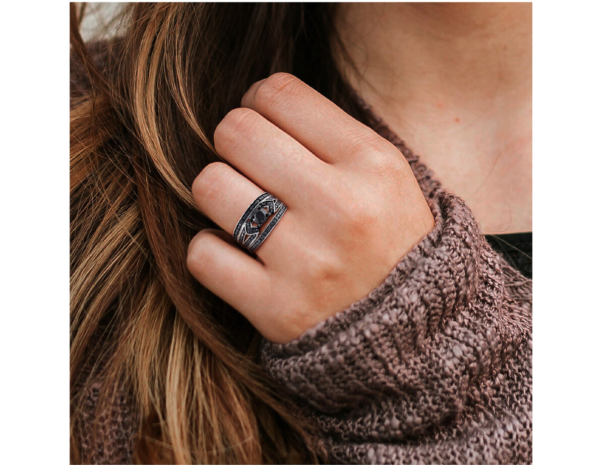 1.26 Carat (ctw) Black Diamond Engagement Wedding Band Ring