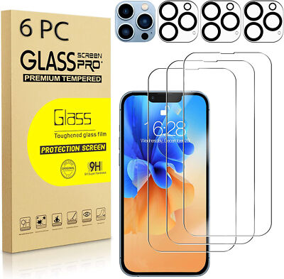 6PC For iPhone 17 16 15 14 13 Pro Max FULL COVER Tempered Glass Screen Protector
