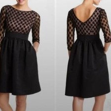 Eliza J | Black Dot Mesh Bodice 3/4 Sleeve Fit and Flare Formal Dress Size 2