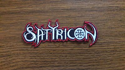 SATYRICON,IRON ON WHITE WITH RED EDGE EMBROIDERED PATCH