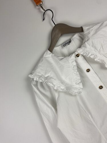 PVP $205 GANNI Camisa Blanca Algodón Gran Tamaño Cuello con Volantes Talla 38 - Imagen 5 de 19