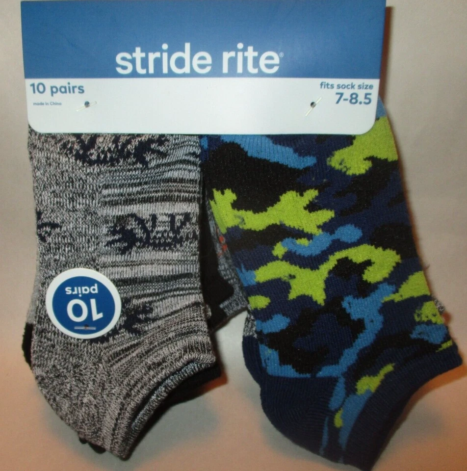 Nuevo Lote 10 Pares Calcetines Stride Rite Niños Talla 7-8.5 Multicolor Cojín Calcetines Cómodos Foto 3 de 4