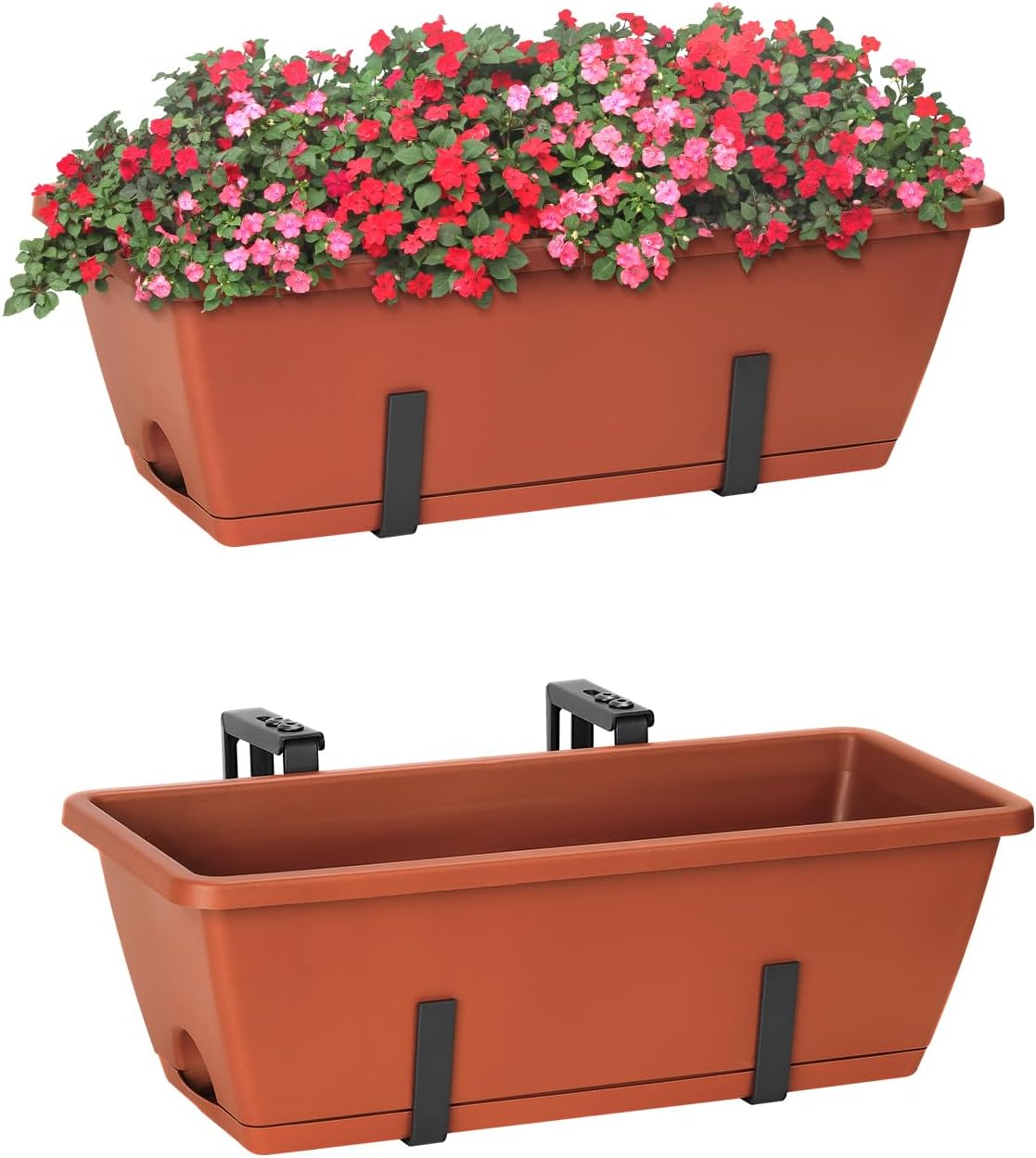 Railing Planter Box, 2 Pack Deck Hanging Planters for Railings, 16.9 Inch Balcon