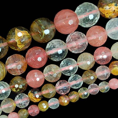 Natural 4mm-14mm Faceted Watermelon Quartz Tourmaline Gems Round Loose Beads 15" - Picture 1 of 12