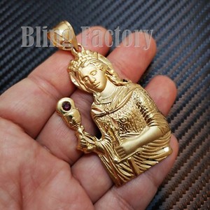 Authentic HIP HOP ICED GOLD PLATED DIAMOND CUT SANTA BARBARA CHARM PENDANT