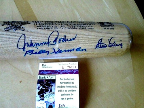 Billy Herman, Johnny Podres & Clem Labine Signed Dodgers 6 Time Champs Bat -JSA - Picture 3 of 6