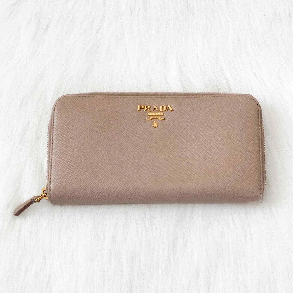 Prada Large Saffiano Leather Wallet Beige Tan Authentic $995