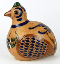 Large Tonala Mexico Folk Art, Hand Painted, Pottery Bird Figurine
