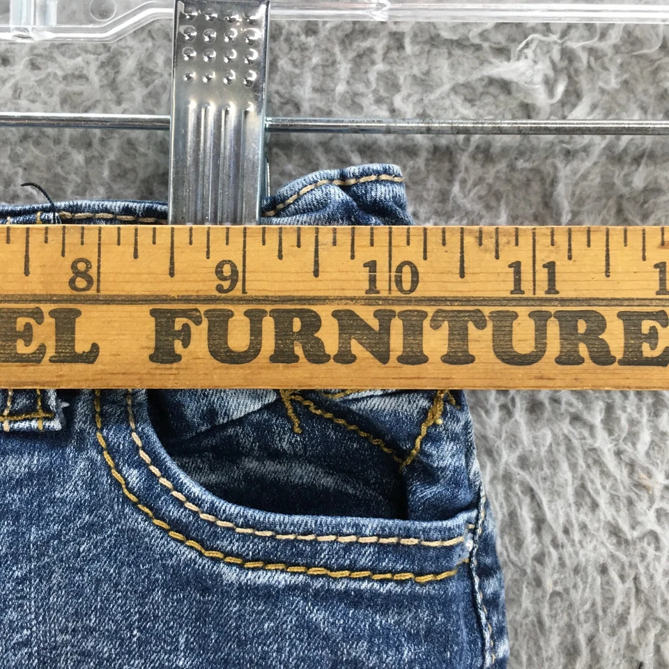 Vigoss 百慕大短裤青少年 6X 蓝色中号水洗牛仔纽扣正面破旧 — 第 4/4 张图片