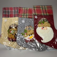 Santa Snowman Reindeer Christmas Holiday Stockings Set of 3 15  Long Felt