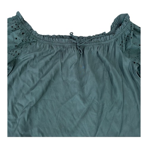 Maurices Baby Doll Top Women XL Green Solid Eyelet Sleeve Off The Shoulder Shirt - Picture 4 of 11