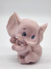 Vtg Pink Bisque Elephant Figurine Mid Century Anthropomorphic Kitsch Japan