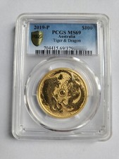 PCGS 2019 1oz Gold Australian Dragon and the Tiger MS69 3474.68 per troy oz