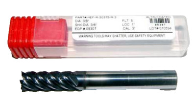 Helical 3/8'' 5FLT High Perf. Carbide ''ALTiN'' End Mill-Stainless,Titanium,Nickel