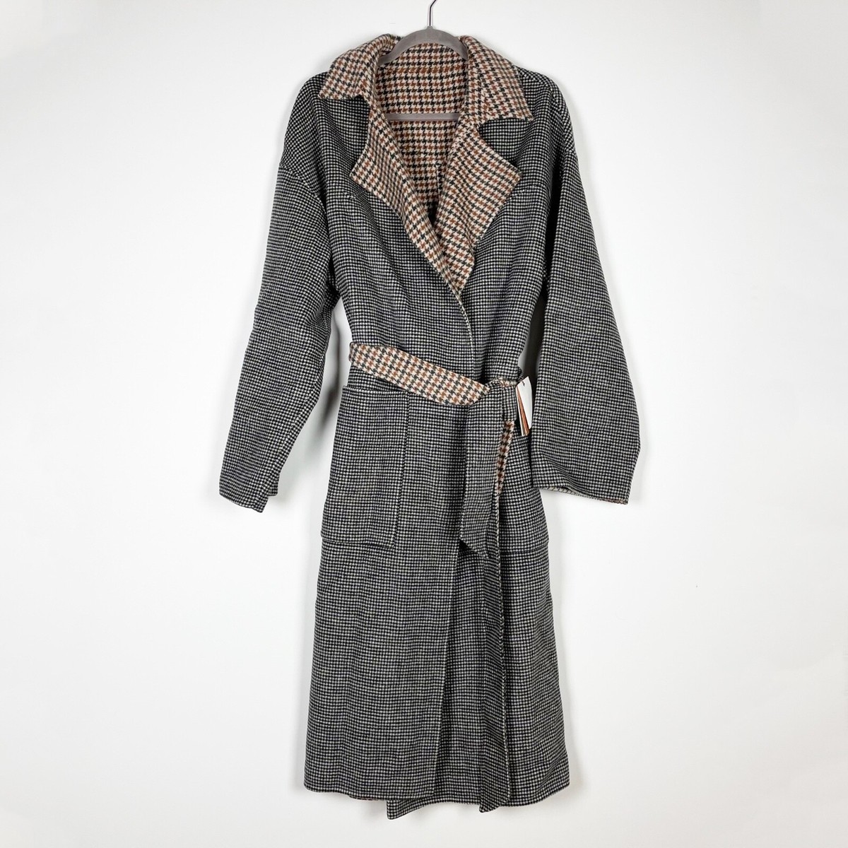NEW Nanushka Alamo Wool Silk Blend Felt Reversible Check