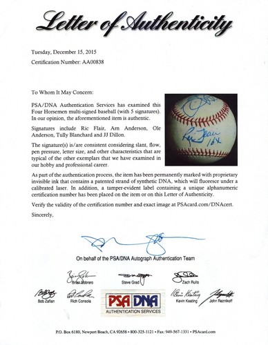 Ric Flair Arn Ole Anderson + Four Horsemen Signed Baseball PSA/DNA COA NWA WCW 8 - Picture 2 of 24